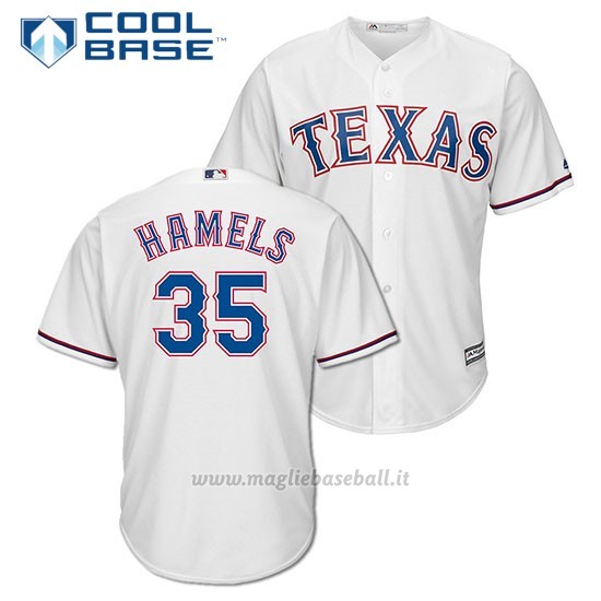 Maglia Baseball Uomo Texas Rangers Bianco Cole Hamels Majestic Cool Base